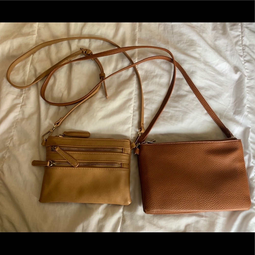 2 Tan faux leather purses